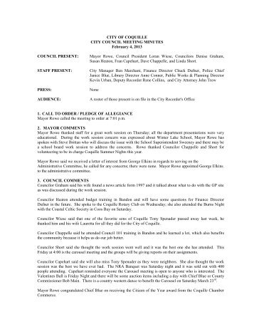 Council Minutes February 4 2013 - City Of Coquille, OR