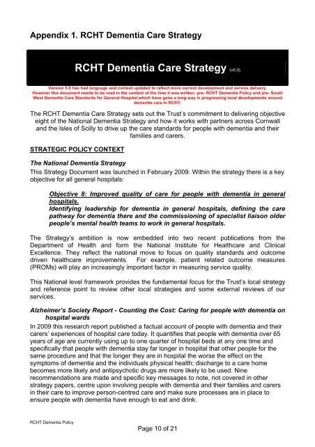 RCHT Dementia Care Policy - the Royal Cornwall Hospitals Trust ...