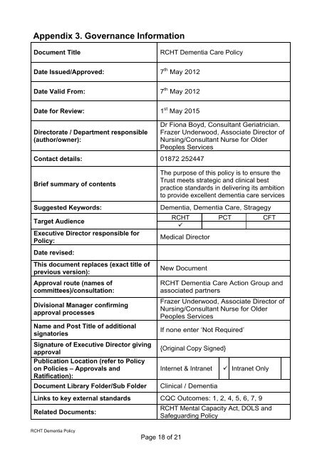 RCHT Dementia Care Policy - the Royal Cornwall Hospitals Trust ...