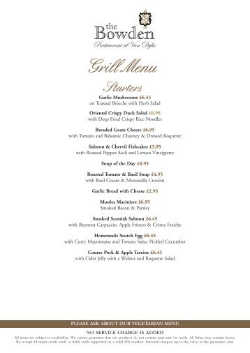 The Grill Menu - Hotel Van Dyk