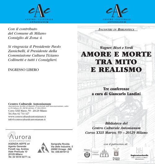 amore e morte tra mito e realismo - Centro Culturale Antonianum