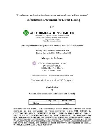 Information Document for Direct Listing OF ACI FORMULATIONS ...