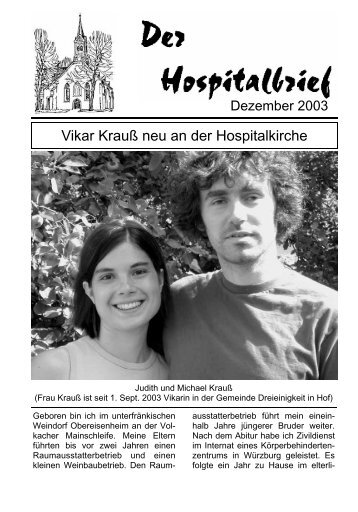 Der Hospitalbrief Dezember 2003 - Hospitalkirche Hof