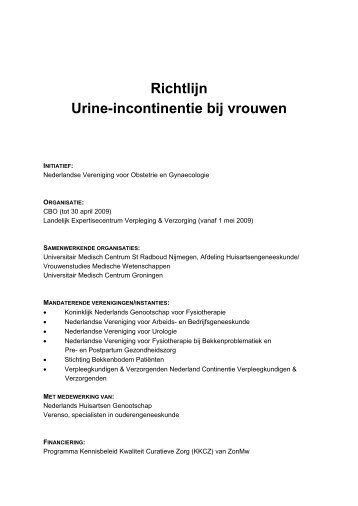 Richtlijn Urine-incontinentie bij vrouwen - Diliguide