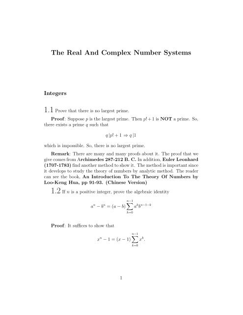 The Real And Complex Number Systems