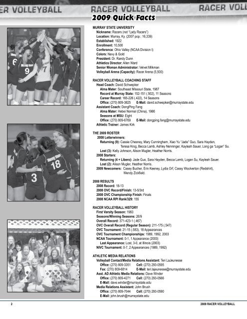 2009 Volleyball Media Guide - Murray State University