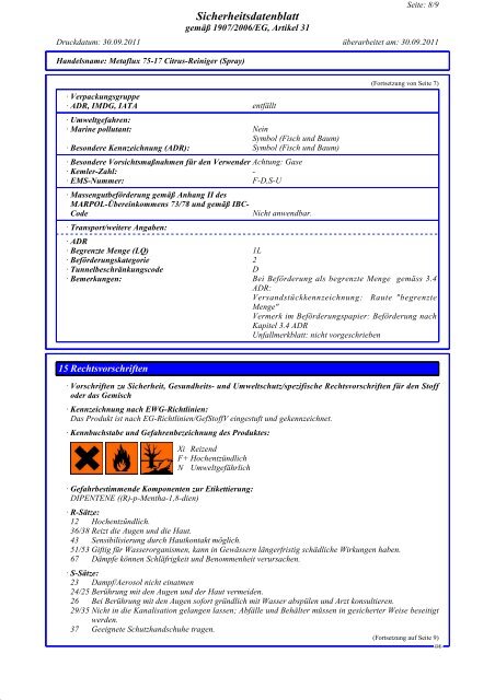 SDB Metaflux 75-17 Citrus-Reiniger-Spray