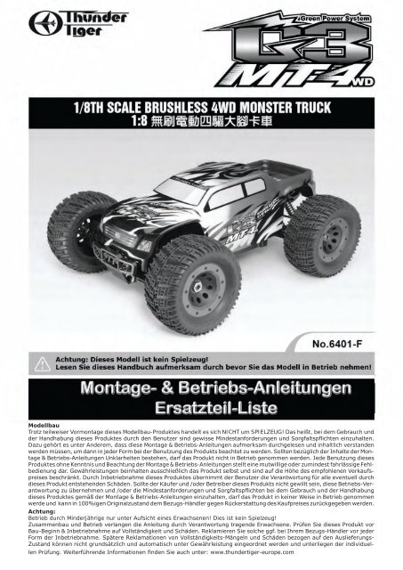 MT4 G3 1:8 4WD Brushless MONSTER 2000KV - Thunder Tiger