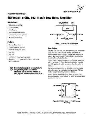 SKY65981 5 GHz 802.11a/c/n Low-Noise Amplifier Data Sheet ...