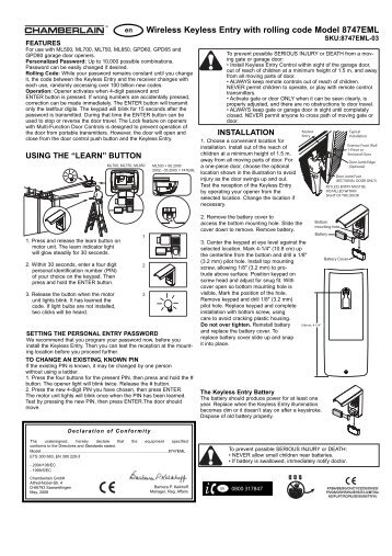 Wireless Keyless Entry with rolling code Model ... - Chamberlain