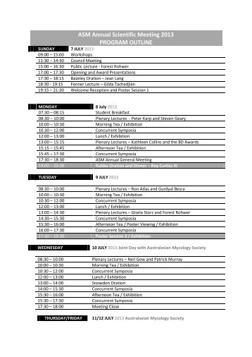 ASM Annual Scientific Meeting 2013 PROGRAM OUTLINE