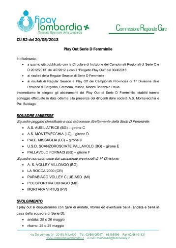 CU 82 del 20/05/2013 Play Out Serie D Femminile SQUADRE ...
