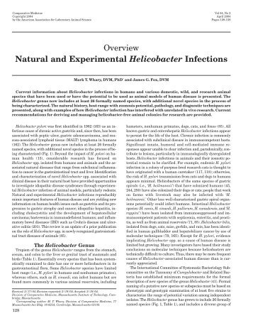 Natural and Experimental Helicobacter Infections - IngentaConnect