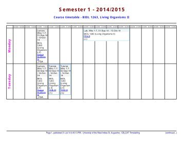 BIOL 1263, Living Organisms II - UWI St. Augustine