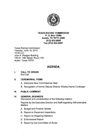 Meeting Materials - Texas Racing Commission