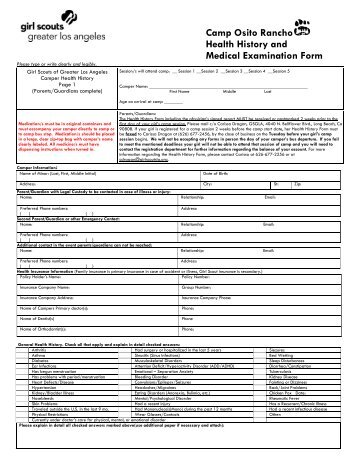 2013 GSGLA Resident Camp Health History Medical Exam Form