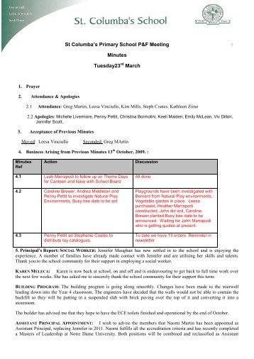 St Columba's Primary School P&F Meeting - Saint Columba's ...