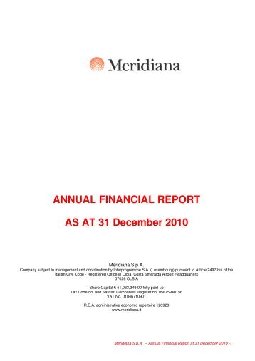 ANNUAL FINANCIAL REPORT AS AT 31 December 2010 - Meridiana