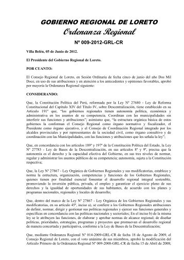 Ordenanza Regional - Gobierno Regional de Loreto