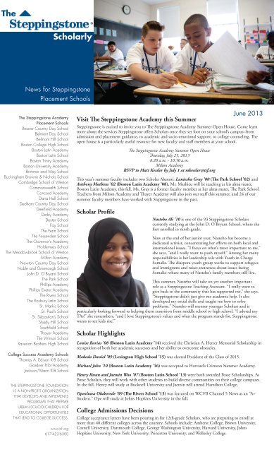 Placement School Newsletter, Spring 2013 - The Steppingstone ...