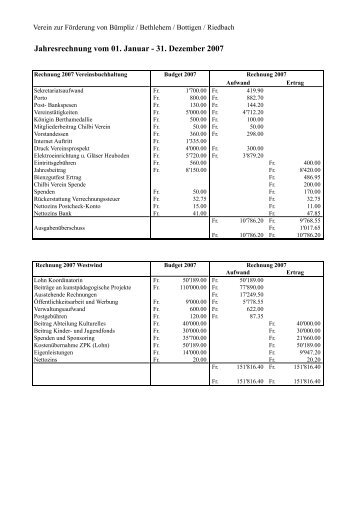Jahresrechnung vom 01. Januar - 31. Dezember 2007 - Verein zur ...