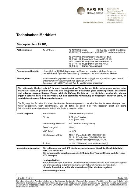 Bascoplast fein - 2K Kaltplastik (PDF 652KB) - Morf AG