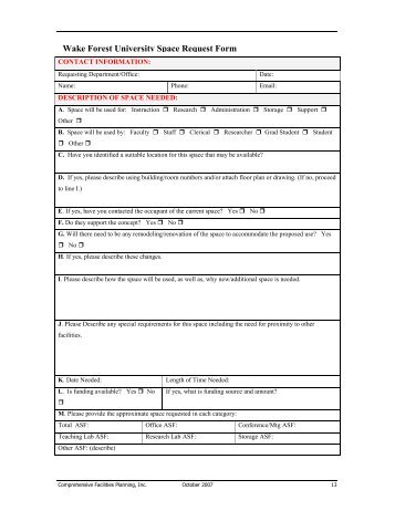 Wake Forest University Space Request Form - Facilities