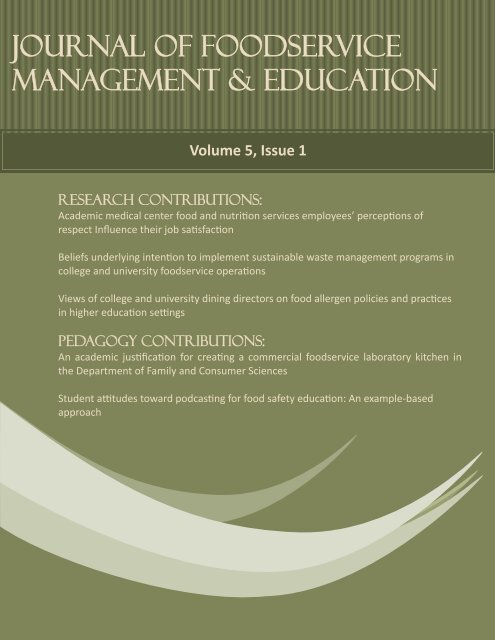 JOURNAL OF FOODSERVICE MANAGEMENT & EDUCATION