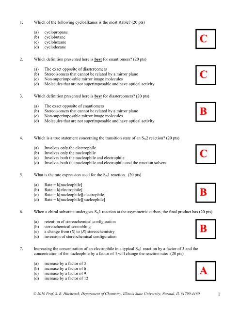2010 che 230 exam 3 solutions - Department of Chemistry - Illinois ...