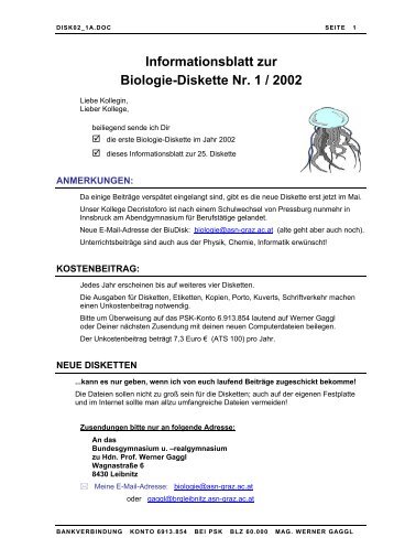 Informationsblatt zur Biologie-Diskette Nr. 1 / 2002