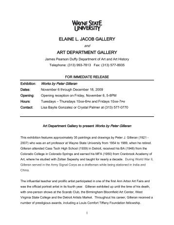 elaine l. jacob gallery art department gallery - Department of Art and ...
