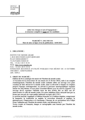 Cahier des charges Appel d'offres Catalogue MusÃ©e - Institut du ...