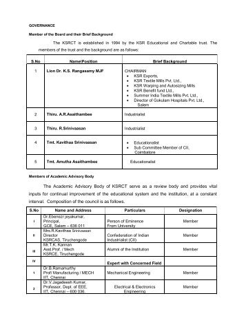 The Academic Advisory Body of KSRCT serve as - KSR College of ...