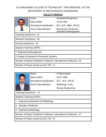 FACULTY PROFILE - KSR College of Technology