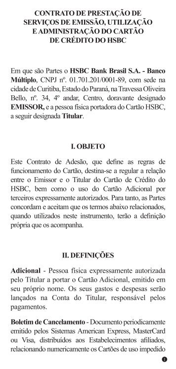 CONTRATO DE PRESTAÃÃO DE SERVIÃOS DE EMISSÃO ... - Hsbc