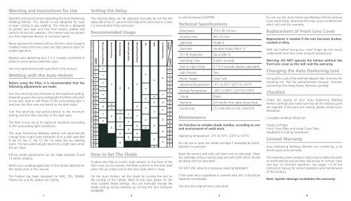 Welding Lens Shade Chart