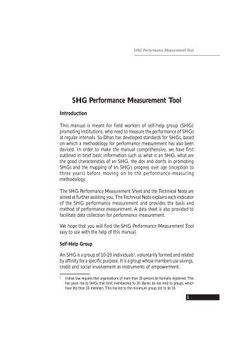 SHG Performance Measurement Tool - Sa-Dhan