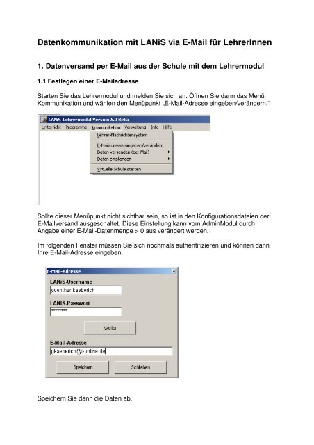 Datenkommunikation mit LANiS via E-Mail für LehrerInnen