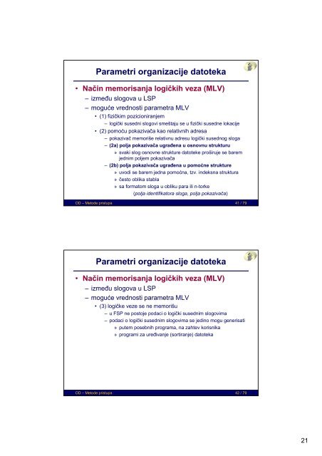 Parametri organizacije datoteka