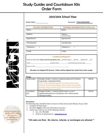 Study Guides and Countdown Kits Order Form - nocti