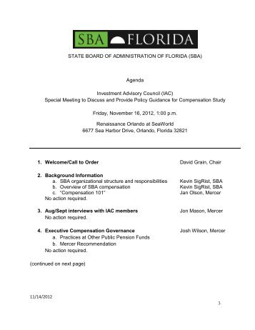 Agenda and Meeting Material - Florida State Board of Administration