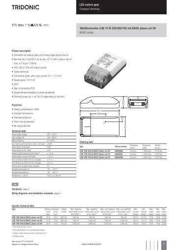 TALEXXconverter LCBI 15 W 350/500/700 mA BASIC ... - Tridonic