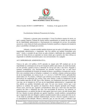 OfÃ­cio Circular NÂº 038/2010 - MinistÃ©rio PÃºblico do Estado do CearÃ¡