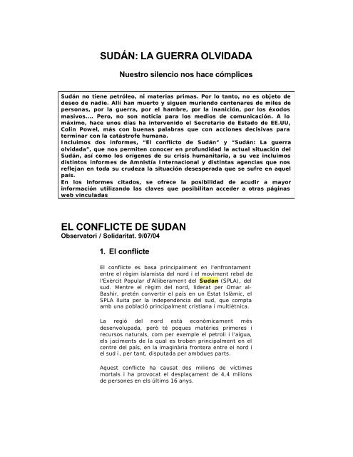 SUDÃN: LA GUERRA OLVIDADA EL CONFLICTE DE SUDAN