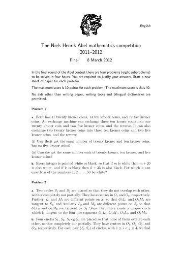 The Niels Henrik Abel mathematics competition 2011â2012