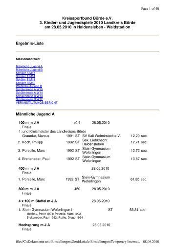 und Jugendspiele 2010 Landkreis Börde am ... - Sportjugend Börde