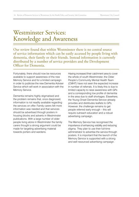 Review of Dementia Services in Westminster December 2009