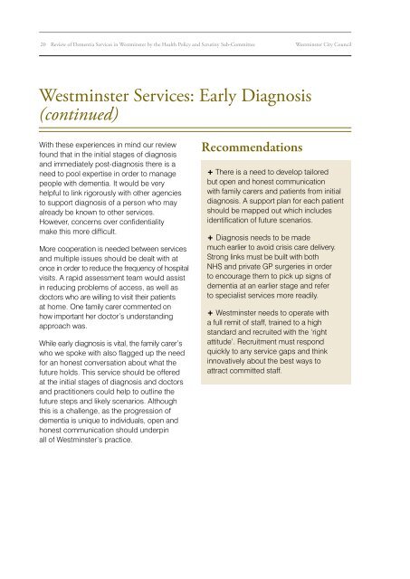 Review of Dementia Services in Westminster December 2009
