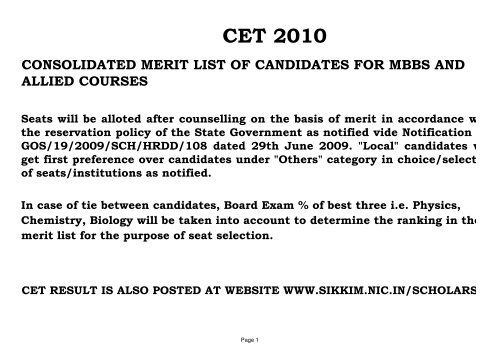 CET-MBBS - Sikkim