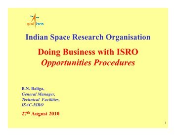 Doing Business with ISRO O i i d Opportunities Procedures